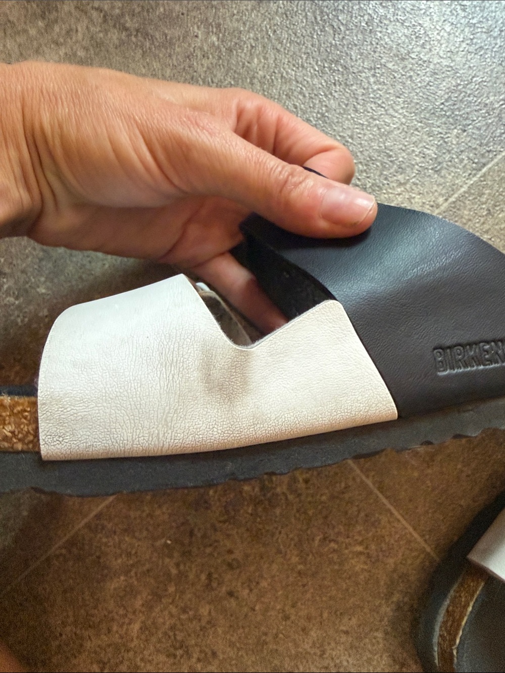 Birkenstock Black and White Two-Strap Slide Sandals - Picture 6 of 11